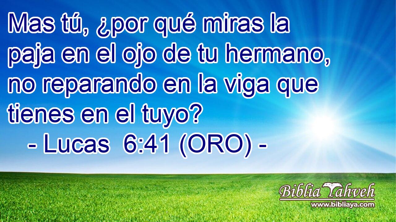  Mas tú, ¿por qué miras la paja en el ojo de tu hermano, no reparando en la viga que tienes en el tuyo? 