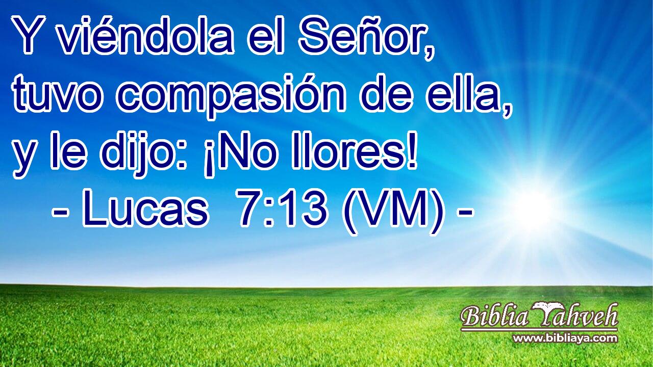  Y viéndola el Señor, tuvo compasión de ella, y le dijo: ¡No llores! 