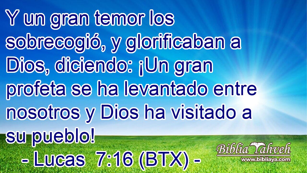 Y un gran temor los sobrecogió, y glorificaban a Dios, diciendo: ¡Un gran profeta se ha levantado entre nosotros y Dios ha visitado a su pueblo!