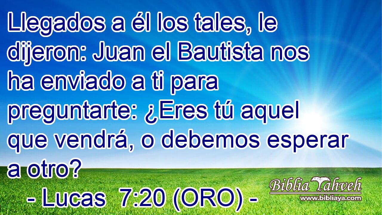 Llegados a él los tales, le dijeron: Juan el Bautista nos ha enviado a ti para preguntarte: ¿Eres tú aquel que vendrá, o debemos esperar a otro? 