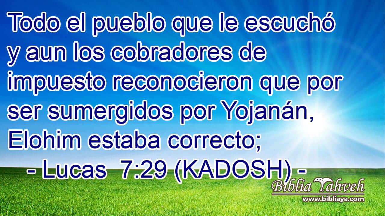  Todo el pueblo que le escuchó y aun los cobradores de impuesto reconocieron que por ser sumergidos por Yojanán, Elohim estaba correcto; 