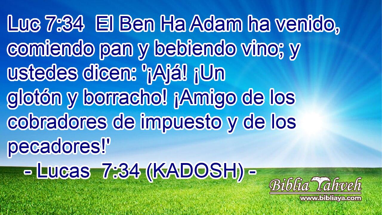  El Ben Ha Adam ha venido, comiendo pan y bebiendo vino; y ustedes dicen: '¡Ajá! ¡Un glotón y borracho! ¡Amigo de los cobradores de impuesto y de los pecadores!' 