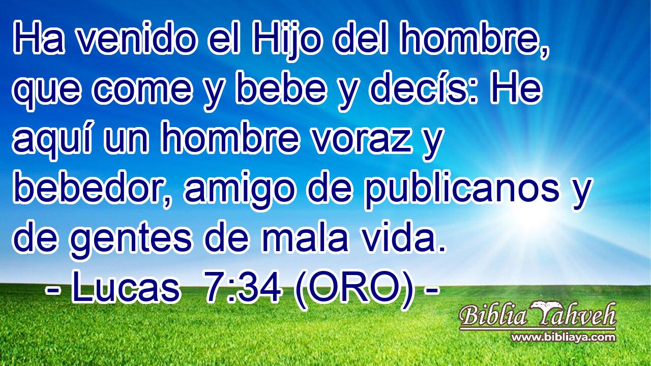  Ha venido el Hijo del hombre, que come y bebe y decís: He aquí un hombre voraz y bebedor, amigo de publicanos y de gentes de mala vida. 