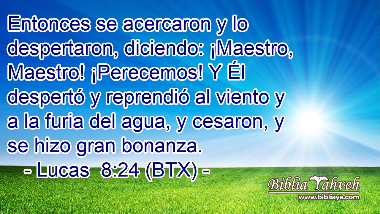 Entonces se acercaron y lo despertaron, diciendo: ¡Maestro, Maestro! ¡Perecemos! Y Él despertó y reprendió al viento y a la furia del agua, y cesaron, y se hizo gran bonanza.