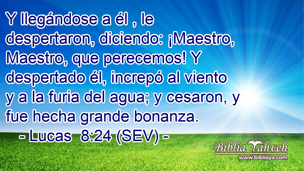 Y llegándose a él , le despertaron, diciendo: ¡Maestro, Maestro, que perecemos! Y despertado él, increpó al viento y a la furia del agua; y cesaron, y fue hecha grande bonanza.