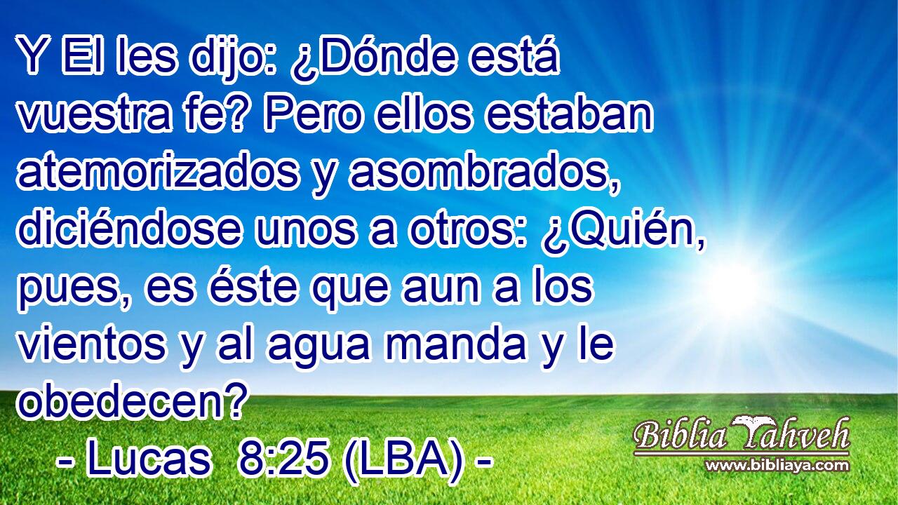Y El les dijo: ¿Dónde está vuestra fe? Pero ellos estaban atemorizados y asombrados, diciéndose unos a otros: ¿Quién, pues, es éste que aun a los vientos y al agua manda y le obedecen?