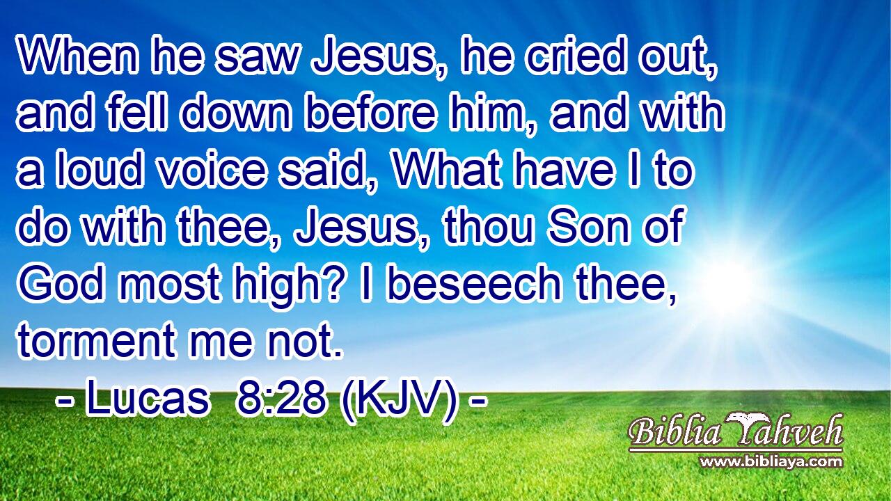 When he saw Jesus, he cried out, and fell down before him, and with a loud voice said, What have I to do with thee, Jesus, thou Son of God most high? I beseech thee, torment me not.