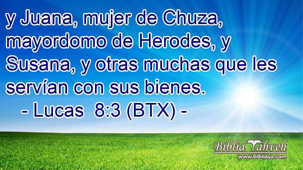 y Juana, mujer de Chuza, mayordomo de Herodes, y Susana, y otras muchas que les servían con sus bienes.