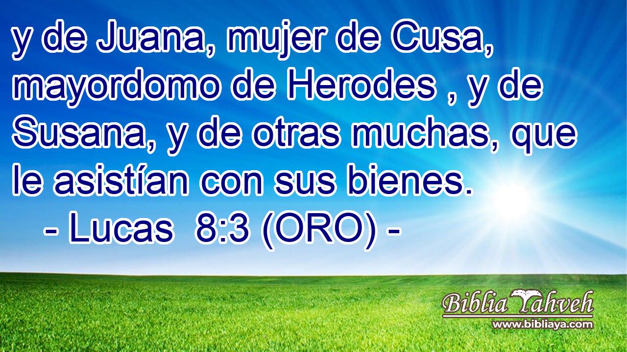  y de Juana, mujer de Cusa, mayordomo de Herodes , y de Susana, y de otras muchas, que le asistían con sus bienes. 