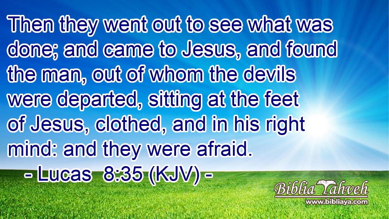 Then they went out to see what was done; and came to Jesus, and found the man, out of whom the devils were departed, sitting at the feet of Jesus, clothed, and in his right mind: and they were afraid.