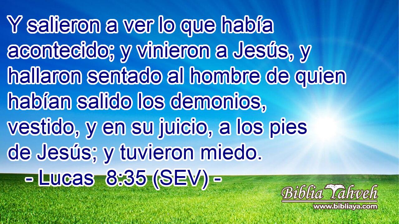 Y salieron a ver lo que había acontecido; y vinieron a Jesús, y hallaron sentado al hombre de quien habían salido los demonios, vestido, y en su juicio, a los pies de Jesús; y tuvieron miedo.