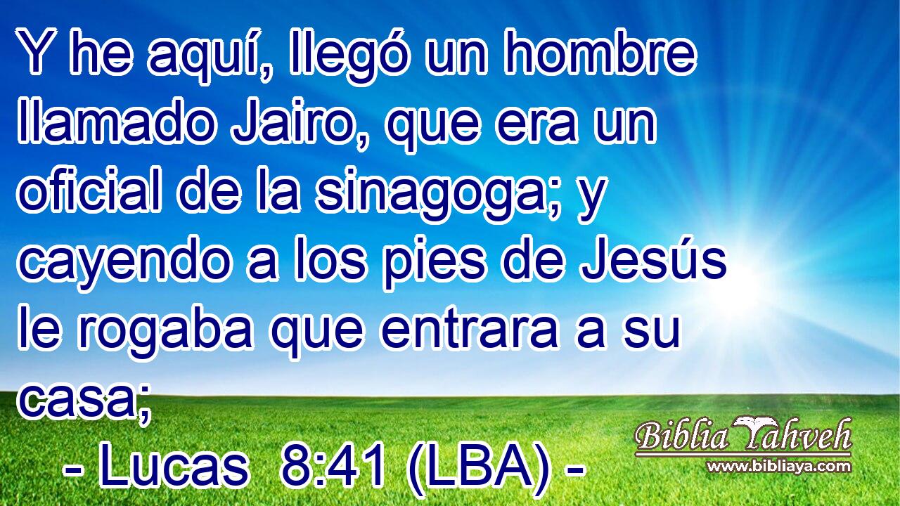 Y he aquí, llegó un hombre llamado Jairo, que era un oficial de la sinagoga; y cayendo a los pies de Jesús le rogaba que entrara a su casa;