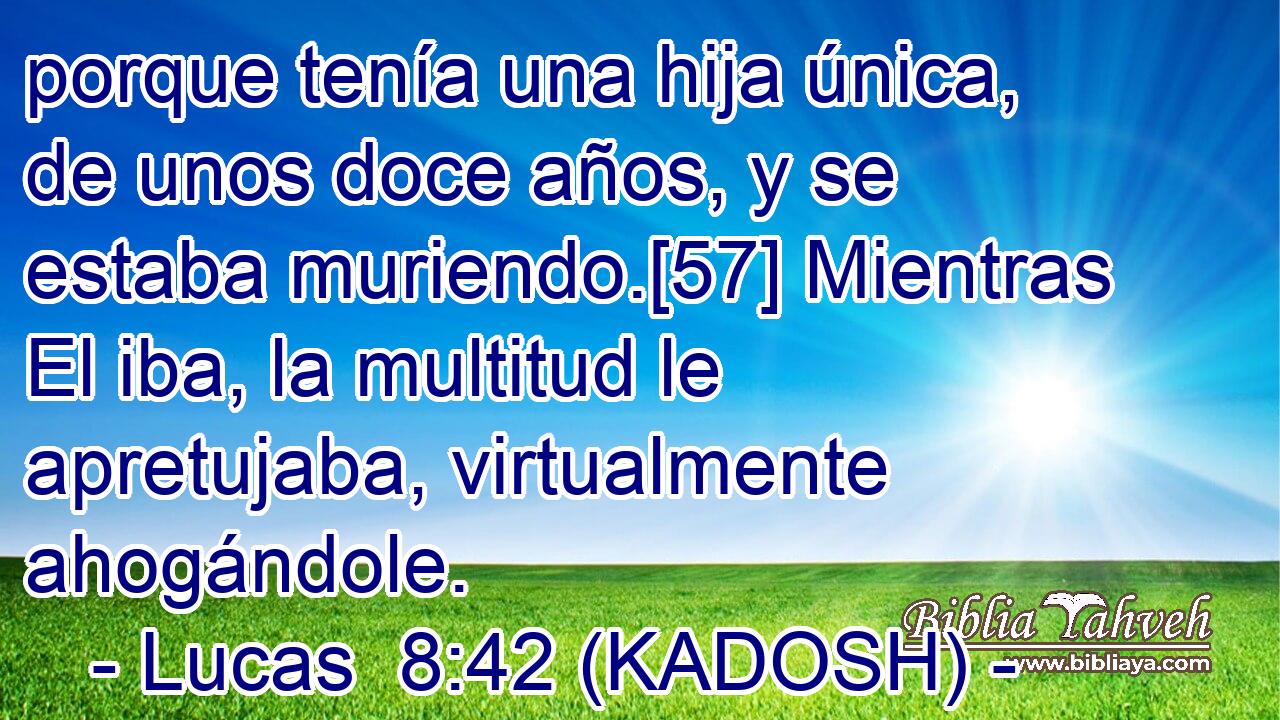  porque tenía una hija única, de unos doce años, y se estaba muriendo.[57] Mientras El iba, la multitud le apretujaba, virtualmente ahogándole. 