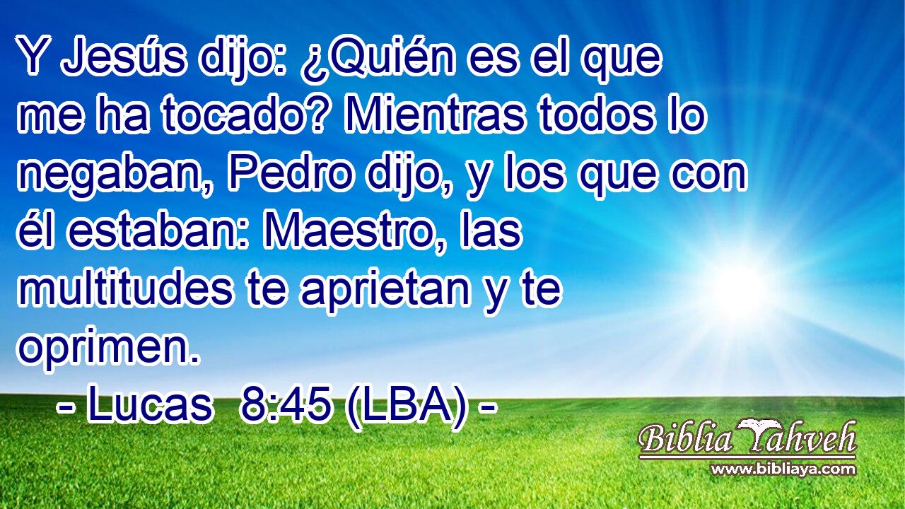 Y Jesús dijo: ¿Quién es el que me ha tocado? Mientras todos lo negaban, Pedro dijo, y los que con él estaban: Maestro, las multitudes te aprietan y te oprimen.