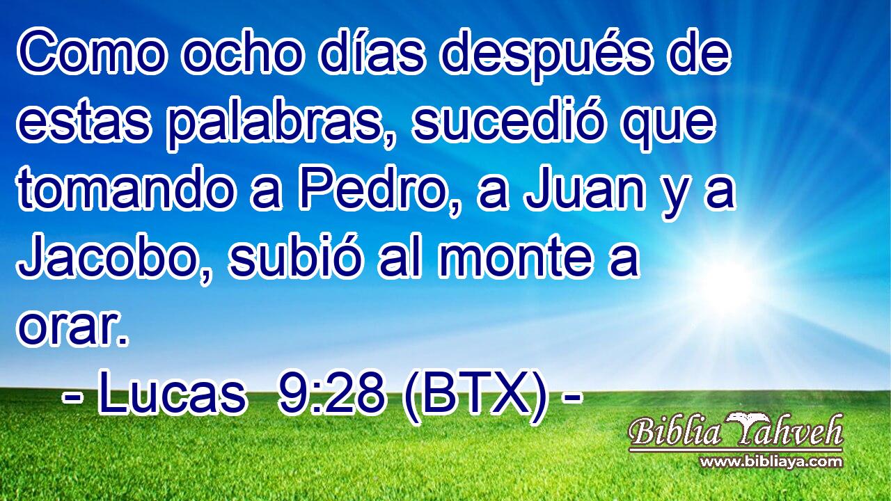 Como ocho días después de estas palabras, sucedió que tomando a Pedro, a Juan y a Jacobo, subió al monte a orar.