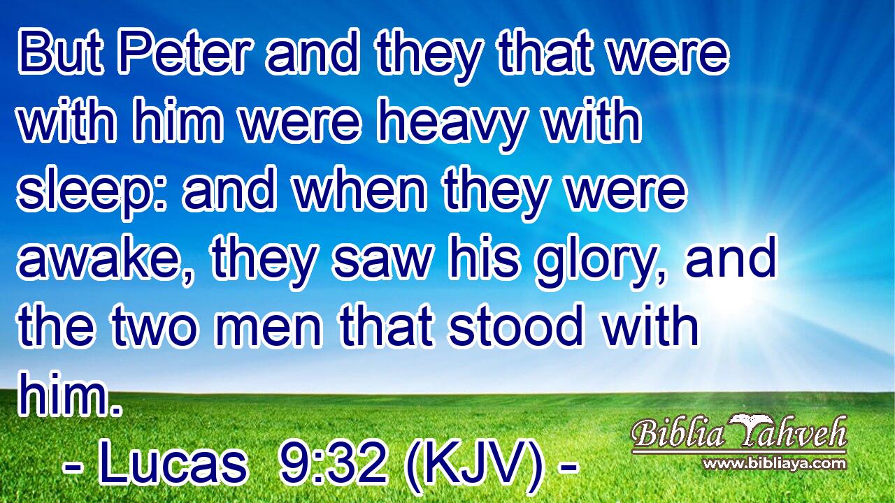 But Peter and they that were with him were heavy with sleep: and when they were awake, they saw his glory, and the two men that stood with him.