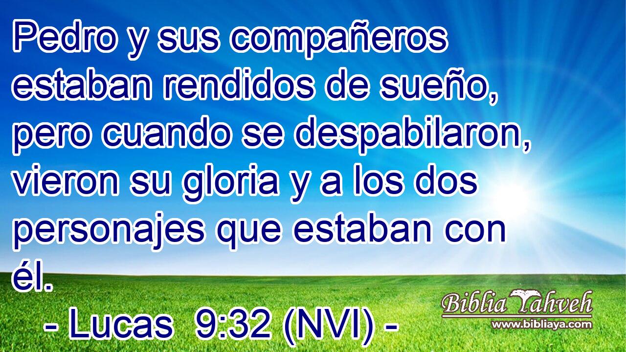  Pedro y sus compañeros estaban rendidos de sueño, pero cuando se despabilaron, vieron su gloria y a los dos personajes que estaban con él. 