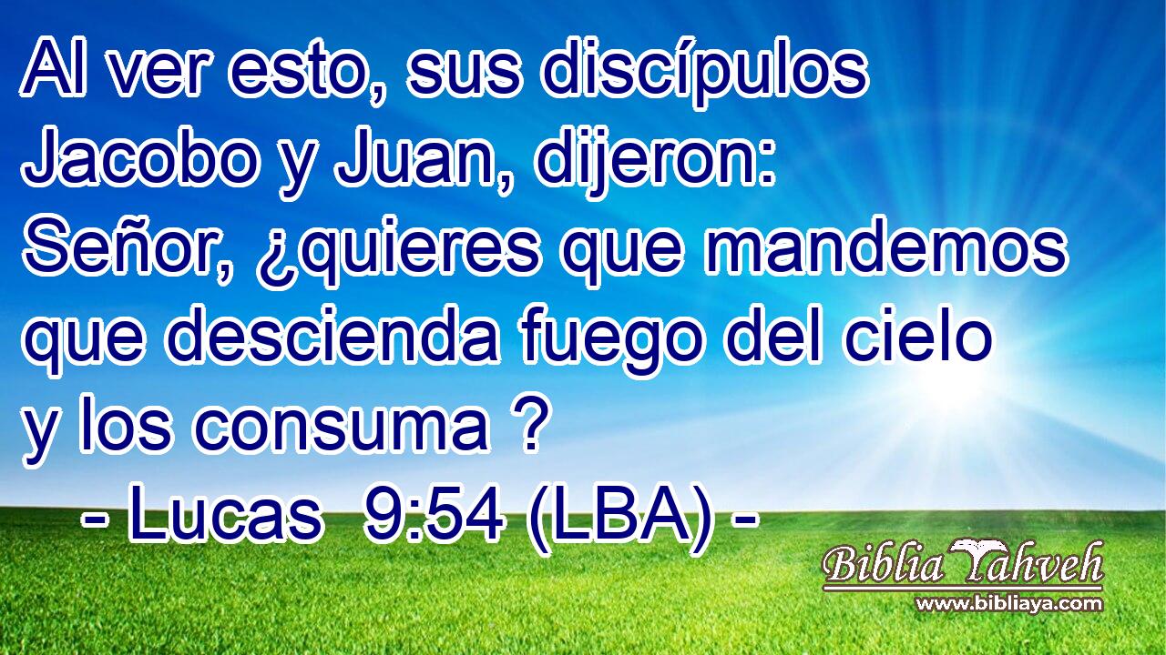 Al ver esto, sus discípulos Jacobo y Juan, dijeron: Señor, ¿quieres que mandemos que descienda fuego del cielo y los consuma ?