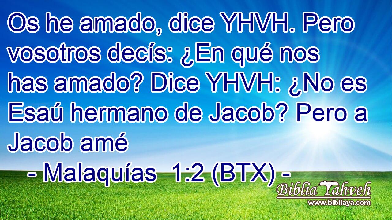 Os he amado, dice YHVH. Pero vosotros decís: ¿En qué nos has amado? Dice YHVH: ¿No es Esaú hermano de Jacob? Pero a Jacob amé