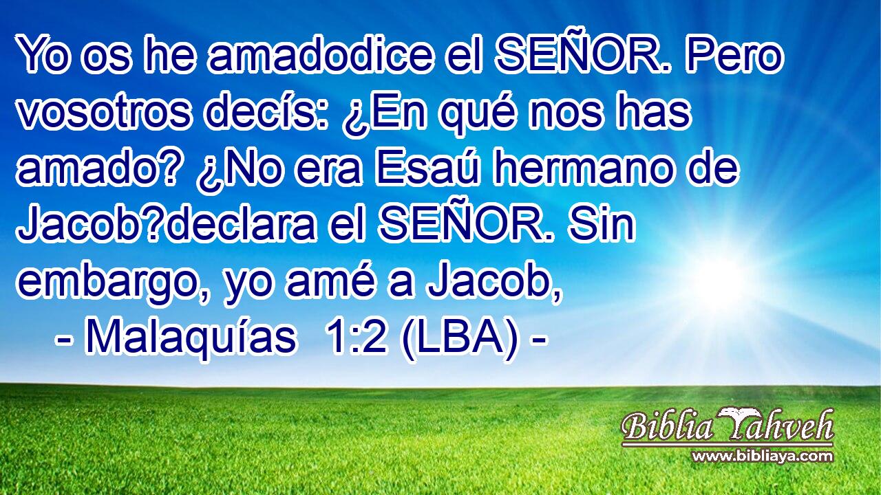Yo os he amadodice el SEÑOR. Pero vosotros decís: ¿En qué nos has amado? ¿No era Esaú hermano de Jacob?declara el SEÑOR. Sin embargo, yo amé a Jacob,
