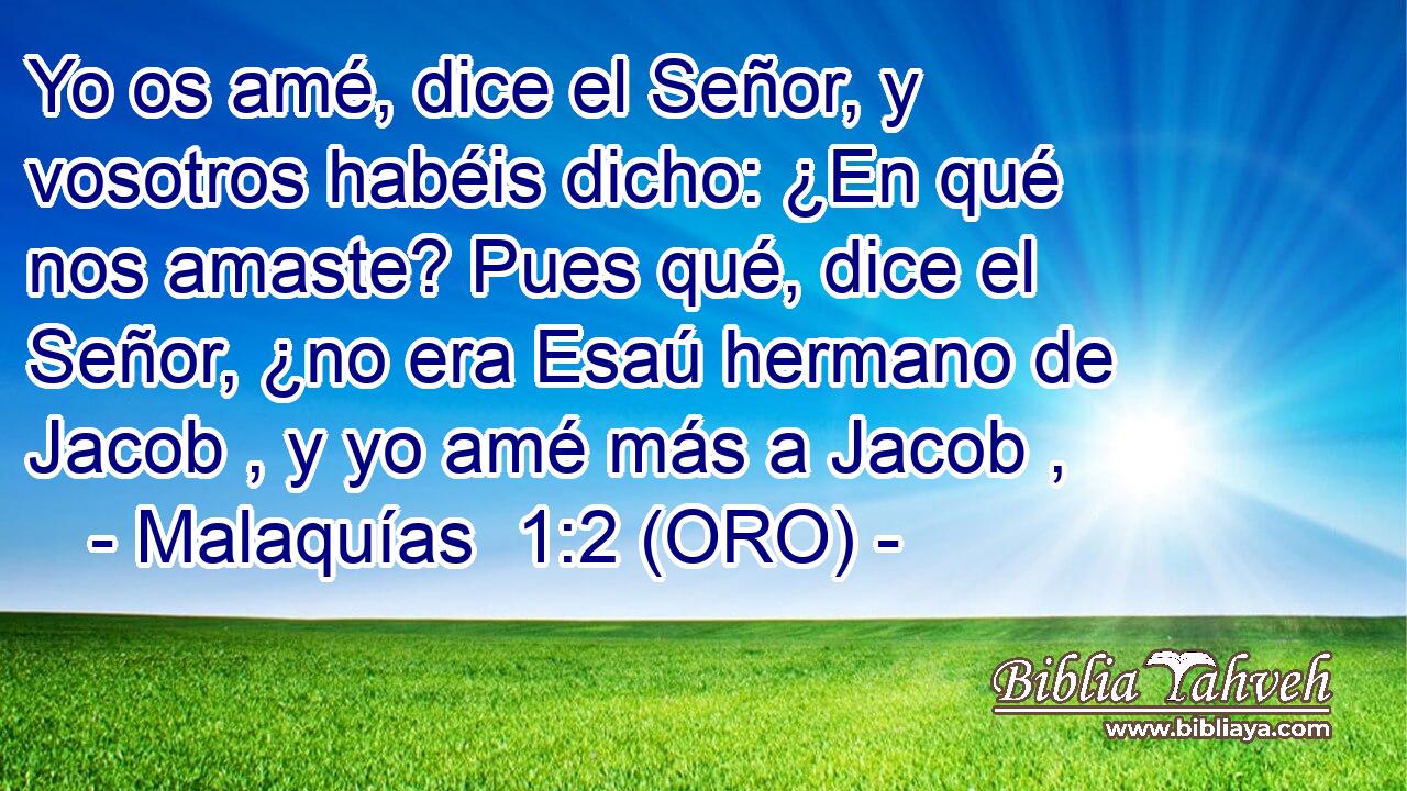  Yo os amé, dice el Señor, y vosotros habéis dicho: ¿En qué nos amaste? Pues qué, dice el Señor, ¿no era Esaú hermano de Jacob , y yo amé más a Jacob , 