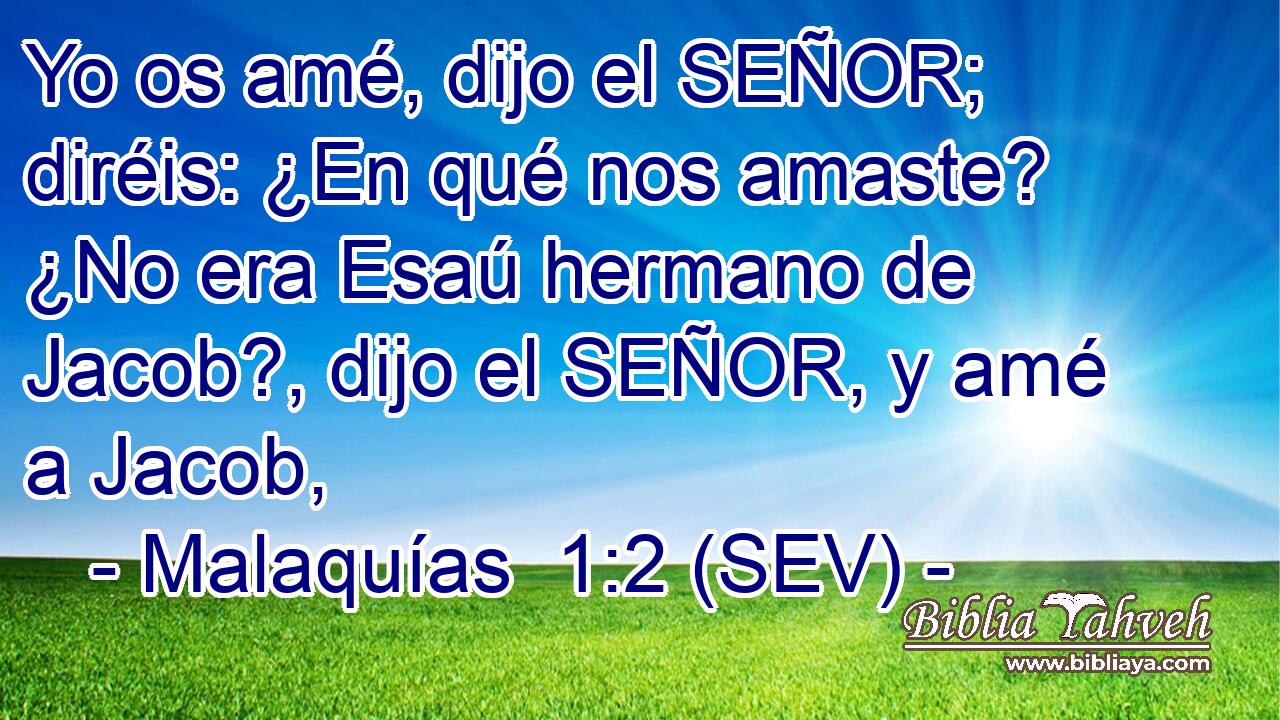 Yo os amé, dijo el SEÑOR; diréis: ¿En qué nos amaste? ¿No era Esaú hermano de Jacob?, dijo el SEÑOR, y amé a Jacob,