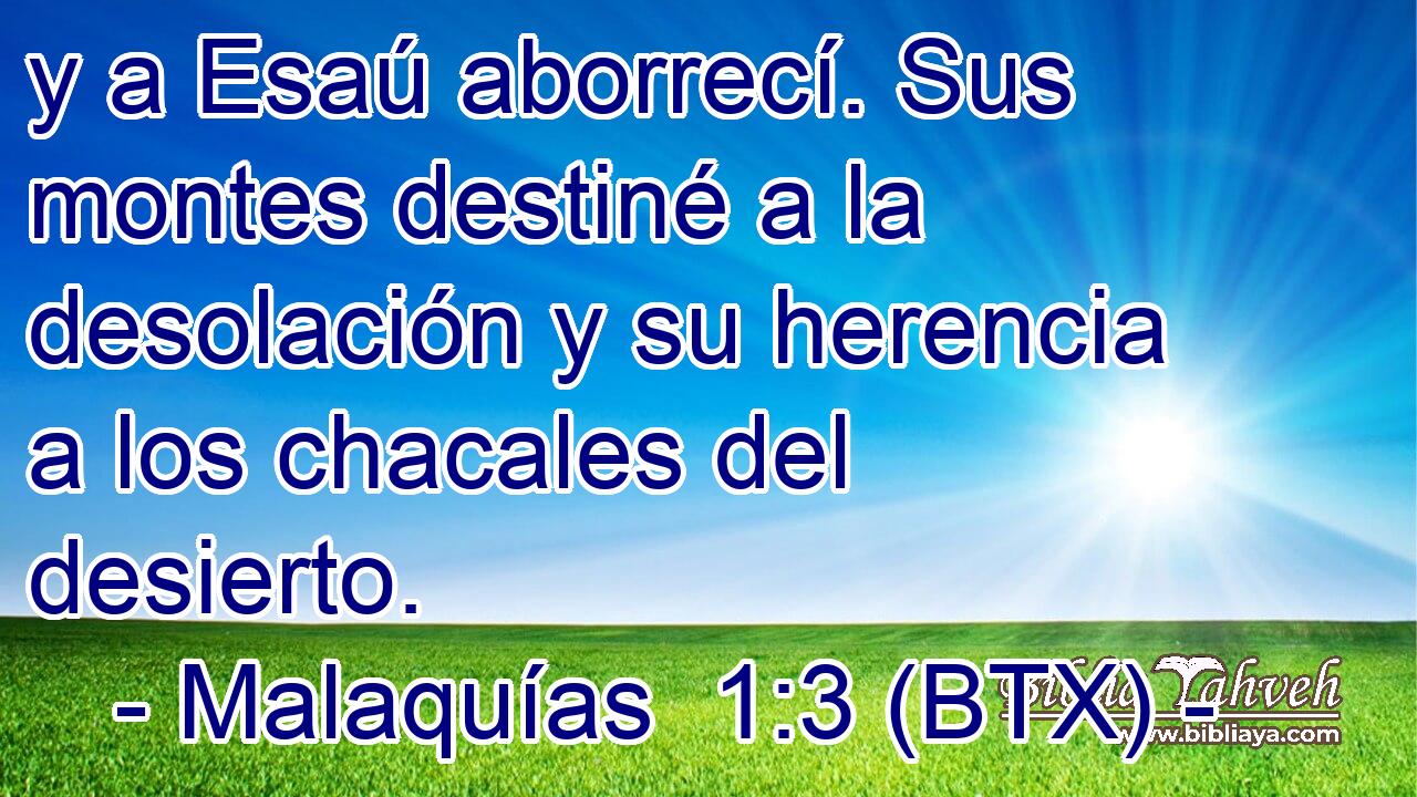 y a Esaú aborrecí. Sus montes destiné a la desolación y su herencia a los chacales del desierto.