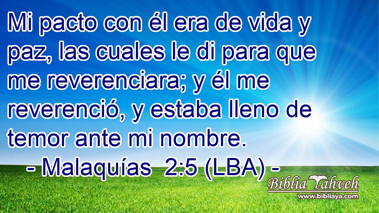 Mi pacto con él era de vida y paz, las cuales le di para que me reverenciara; y él me reverenció, y estaba lleno de temor ante mi nombre.