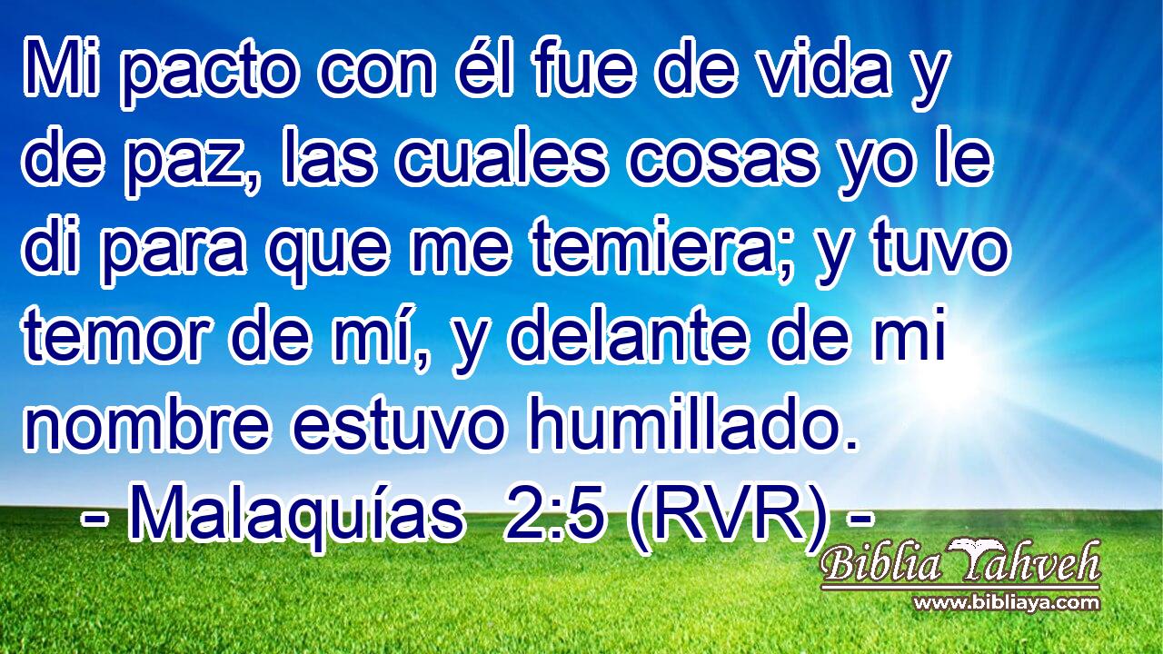 Mi pacto con él fue de vida y de paz, las cuales cosas yo le di para que me temiera; y tuvo temor de mí, y delante de mi nombre estuvo humillado.