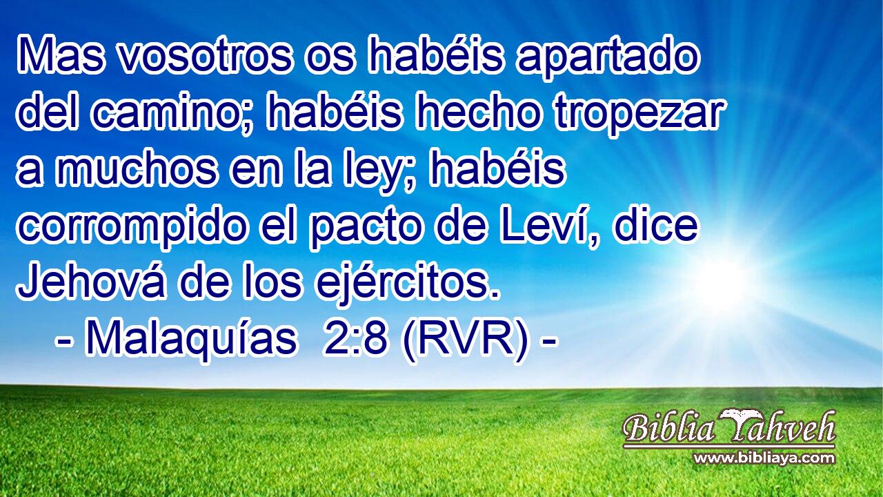 Mas vosotros os habéis apartado del camino; habéis hecho tropezar a muchos en la ley; habéis corrompido el pacto de Leví, dice Jehová de los ejércitos.