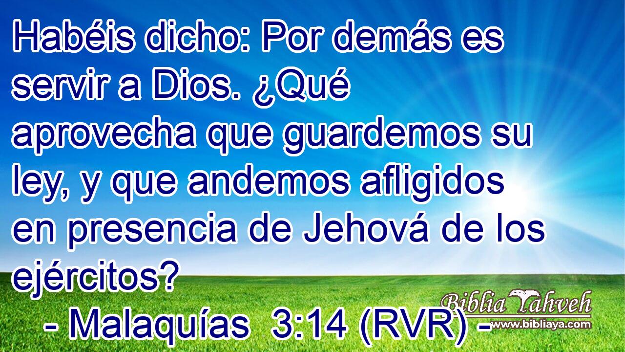 Habéis dicho: Por demás es servir a Dios. ¿Qué aprovecha que guardemos su ley, y que andemos afligidos en presencia de Jehová de los ejércitos?