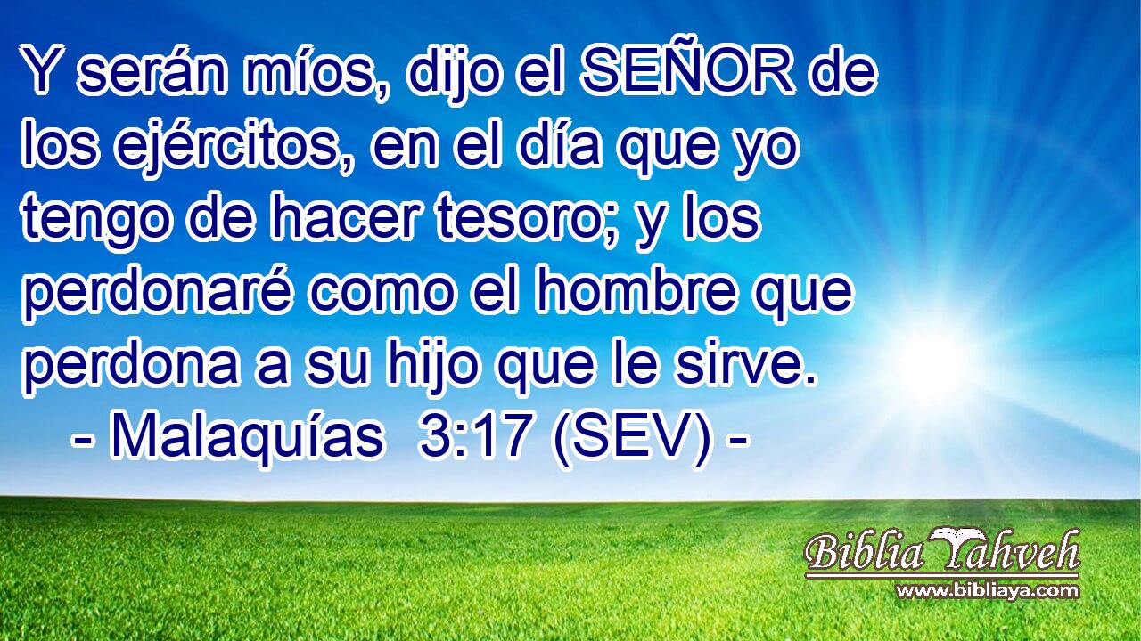Y serán míos, dijo el SEÑOR de los ejércitos, en el día que yo tengo de hacer tesoro; y los perdonaré como el hombre que perdona a su hijo que le sirve.