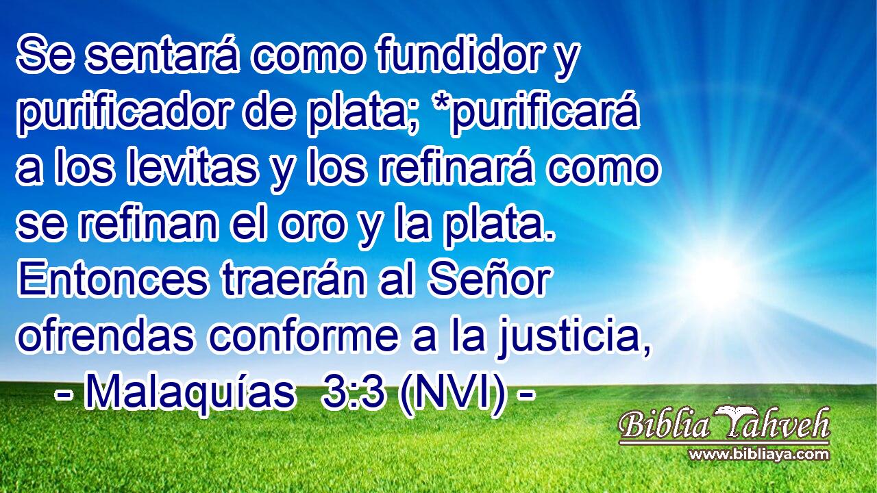  Se sentará como fundidor y purificador de plata; *purificará a los levitas y los refinará como se refinan el oro y la plata. Entonces traerán al Señor ofrendas conforme a la justicia, 