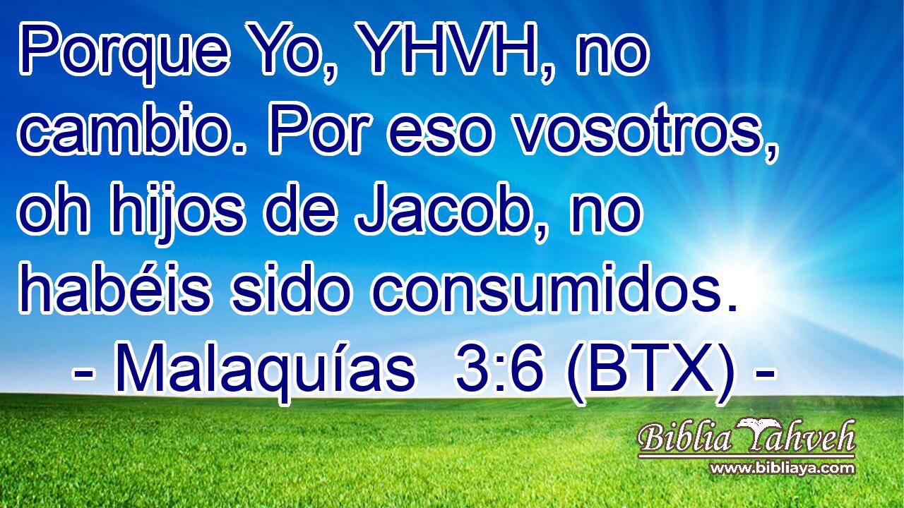 Porque Yo, YHVH, no cambio. Por eso vosotros, oh hijos de Jacob, no habéis sido consumidos.