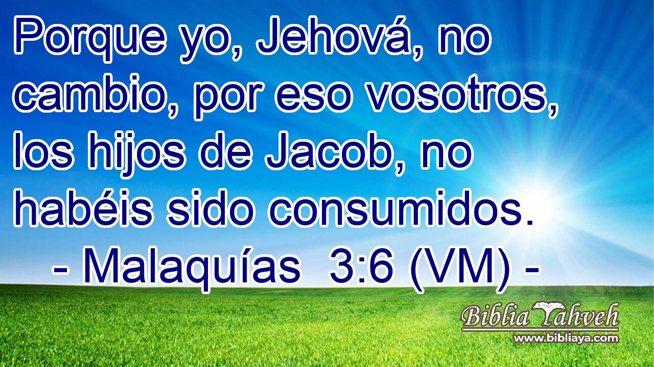  Porque yo, Jehová, no cambio, por eso vosotros, los hijos de Jacob, no habéis sido consumidos. 