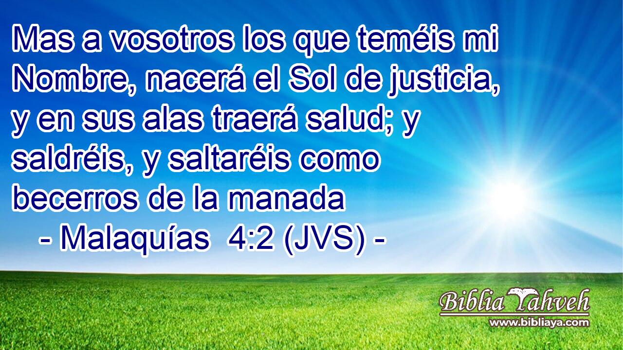 Mas a vosotros los que teméis mi Nombre, nacerá el Sol de justicia, y en sus alas traerá salud; y saldréis, y saltaréis como becerros de la manada