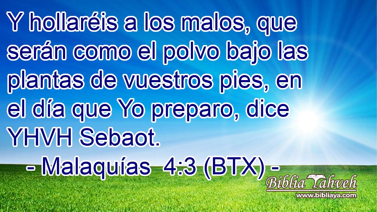 Y hollaréis a los malos, que serán como el polvo bajo las plantas de vuestros pies, en el día que Yo preparo, dice YHVH Sebaot.