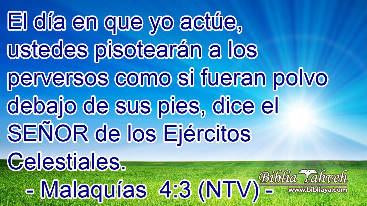 El día en que yo actúe, ustedes pisotearán a los perversos como si fueran polvo debajo de sus pies, dice el SEÑOR de los Ejércitos Celestiales.