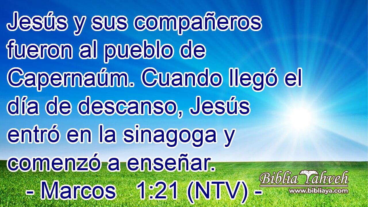 Jesús y sus compañeros fueron al pueblo de Capernaúm. Cuando llegó el día de descanso, Jesús entró en la sinagoga y comenzó a enseñar.