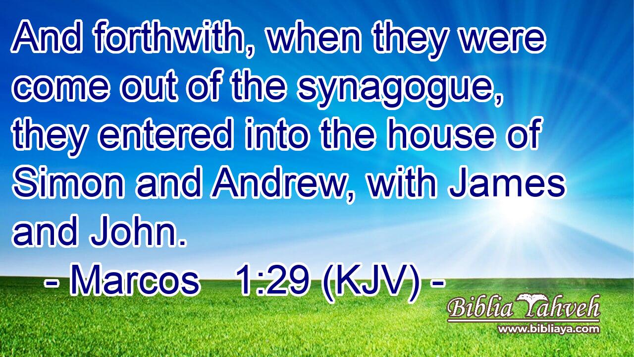 And forthwith, when they were come out of the synagogue, they entered into the house of Simon and Andrew, with James and John.
