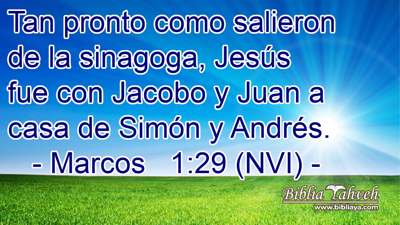  Tan pronto como salieron de la sinagoga, Jesús fue con Jacobo y Juan a casa de Simón y Andrés. 