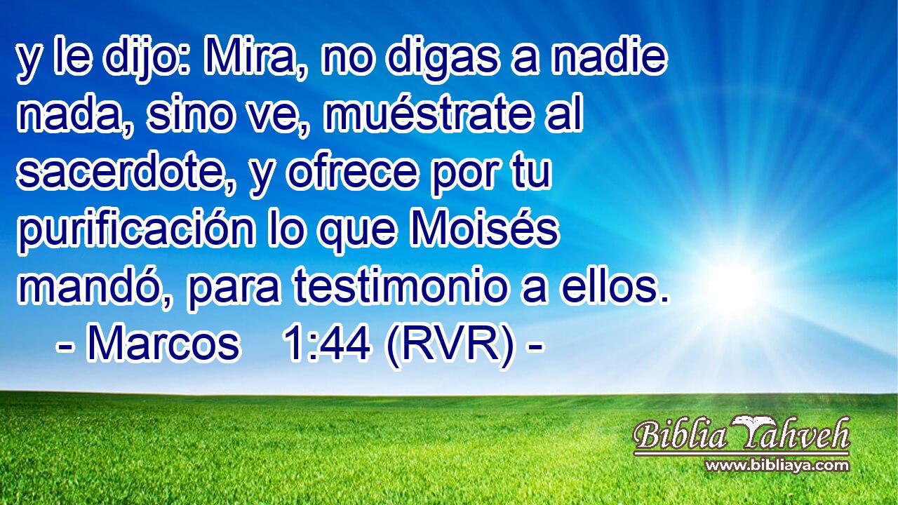 y le dijo: Mira, no digas a nadie nada, sino ve, muéstrate al sacerdote, y ofrece por tu purificación lo que Moisés mandó, para testimonio a ellos.