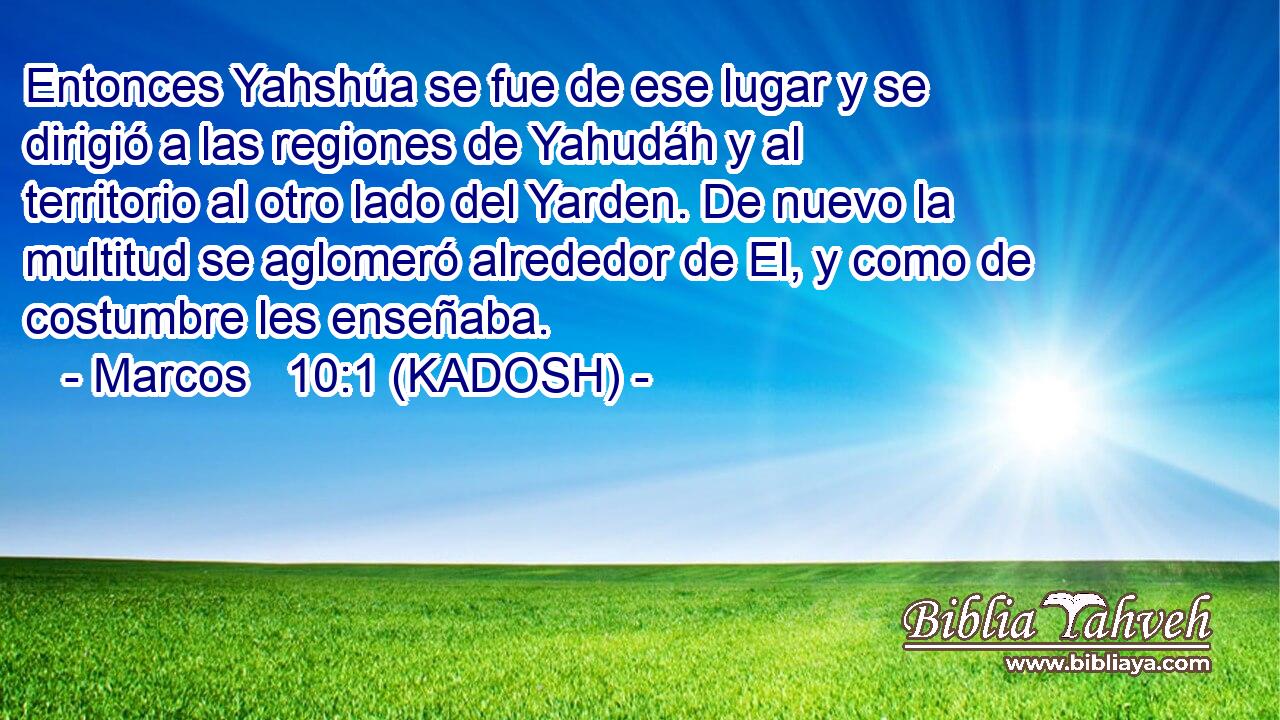  Entonces Yahshúa se fue de ese lugar y se dirigió a las regiones de Yahudáh y al territorio al otro lado del Yarden. De nuevo la multitud se aglomeró alrededor de El, y como de costumbre les enseñaba. 