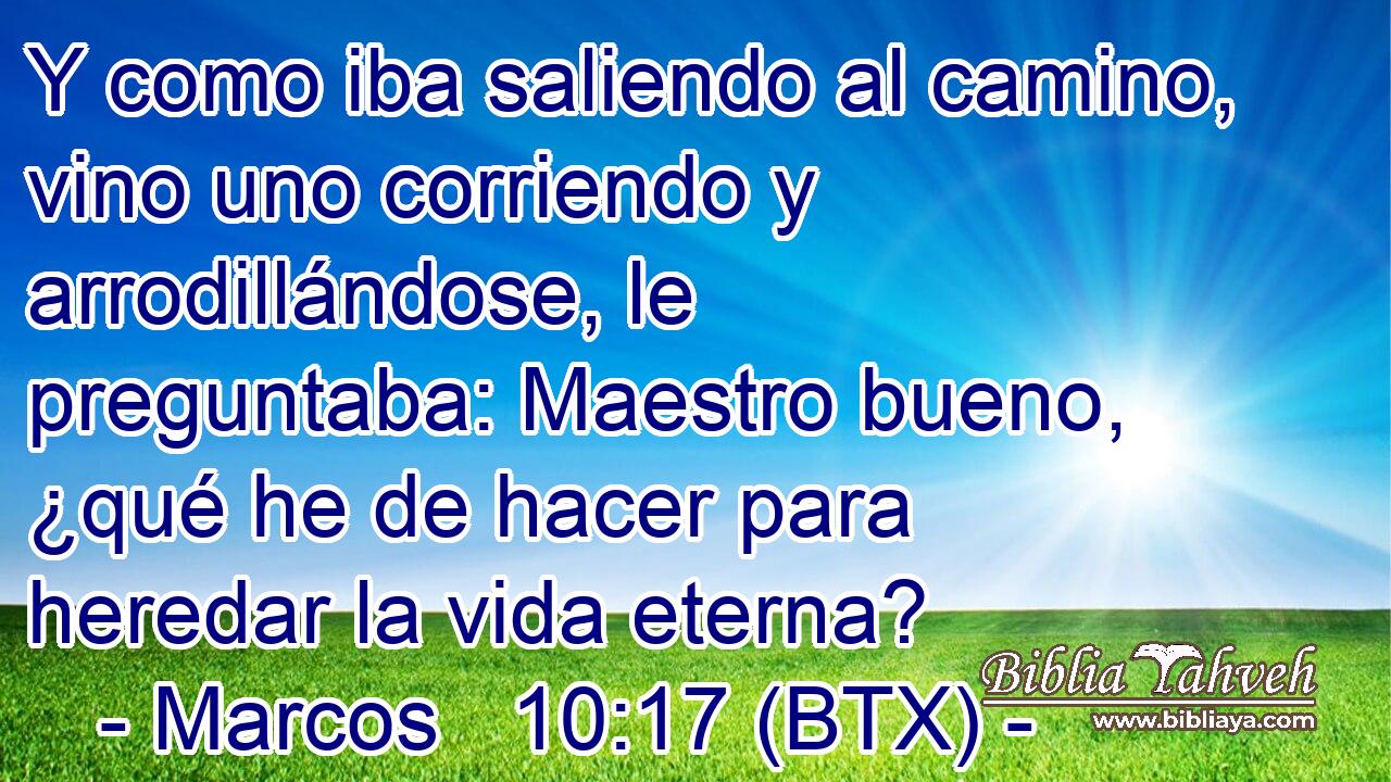 Y como iba saliendo al camino, vino uno corriendo y arrodillándose, le preguntaba: Maestro bueno, ¿qué he de hacer para heredar la vida eterna?