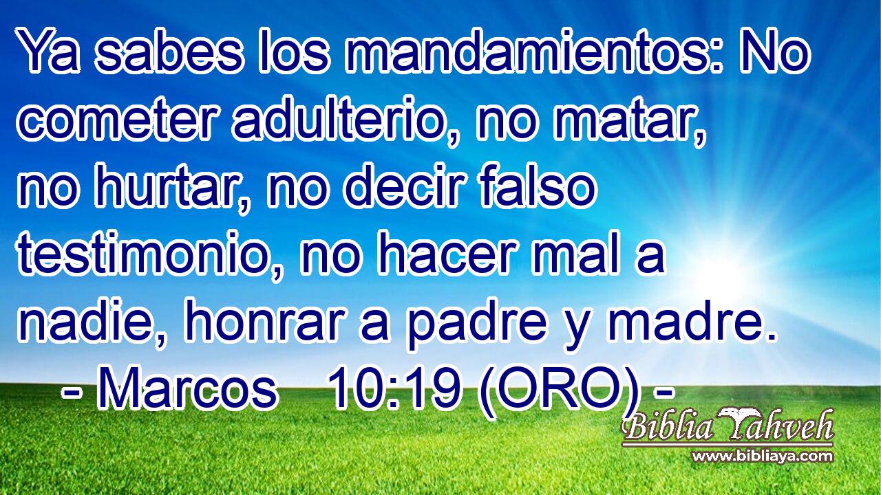  Ya sabes los mandamientos: No cometer adulterio, no matar, no hurtar, no decir falso testimonio, no hacer mal a nadie, honrar a padre y madre. 