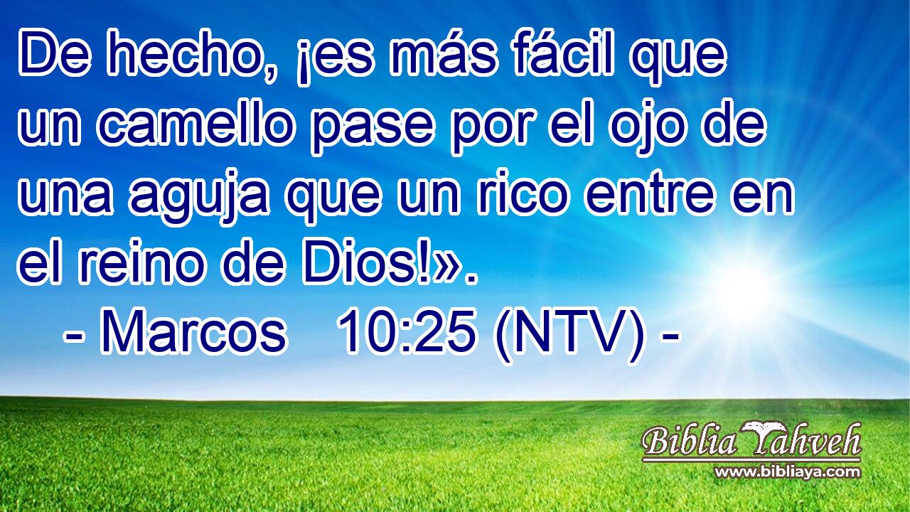 De hecho, ¡es más fácil que un camello pase por el ojo de una aguja que un rico entre en el reino de Dios!».
