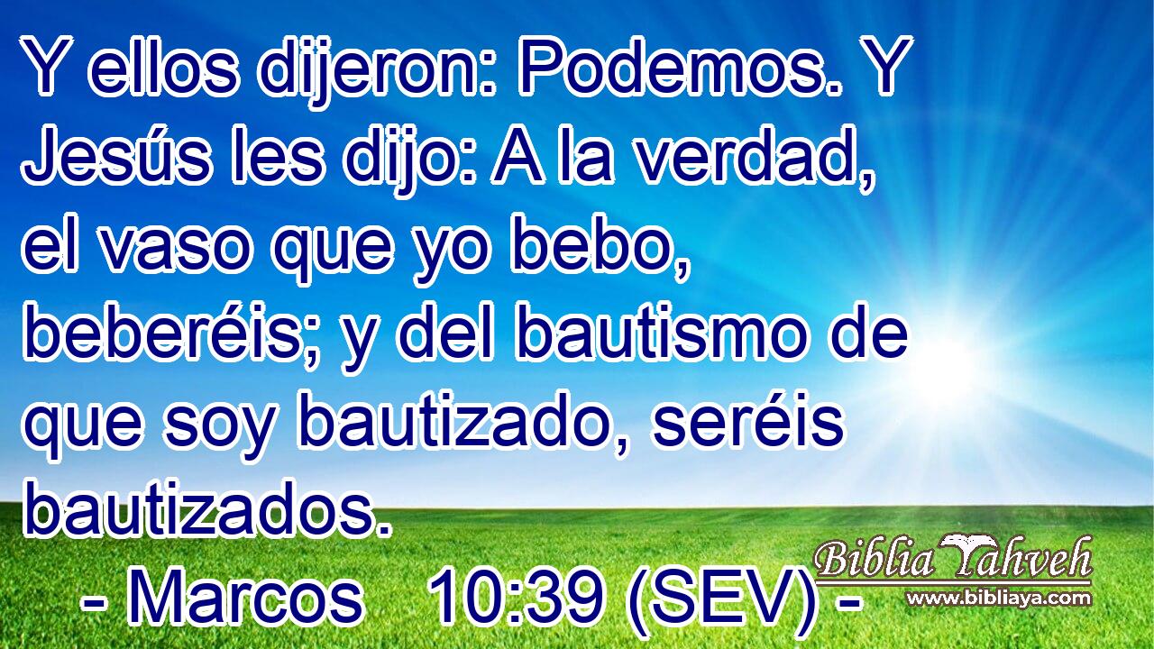 Y ellos dijeron: Podemos. Y Jesús les dijo: A la verdad, el vaso que yo bebo, beberéis; y del bautismo de que soy bautizado, seréis bautizados.