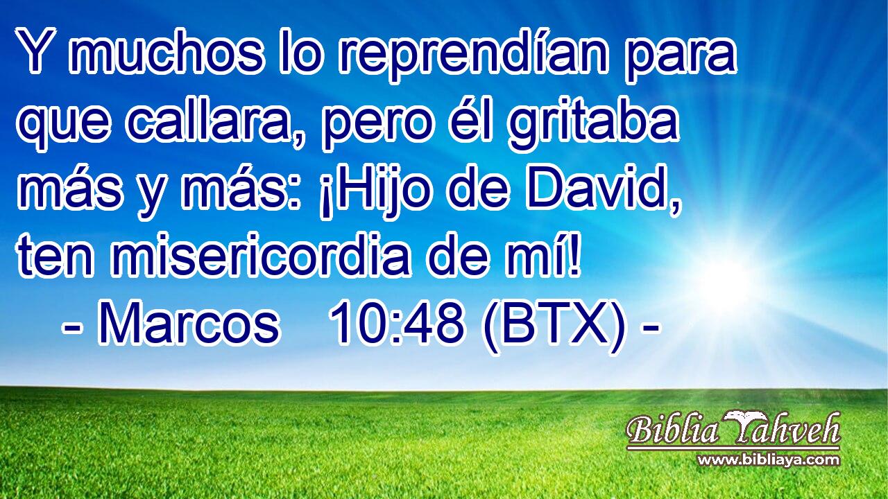 Y muchos lo reprendían para que callara, pero él gritaba más y más: ¡Hijo de David, ten misericordia de mí!