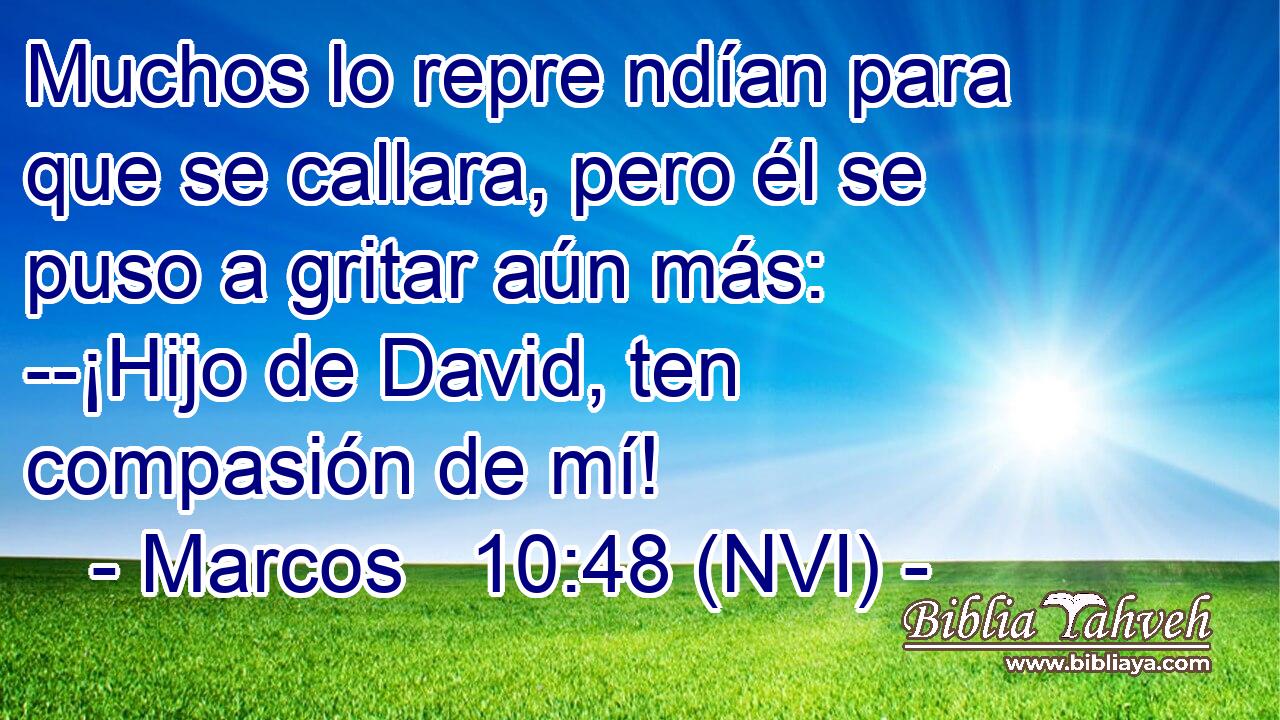  Muchos lo repre ndían para que se callara, pero él se puso a gritar aún más: --¡Hijo de David, ten compasión de mí! 