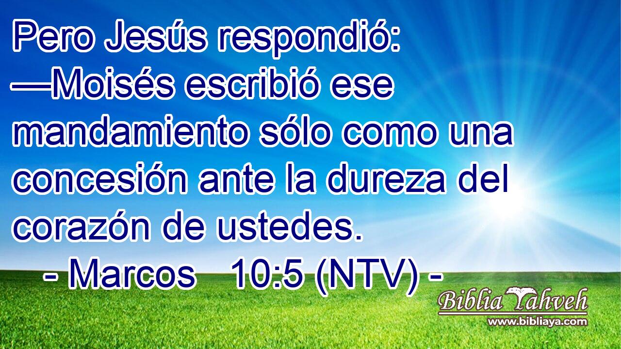 Pero Jesús respondió: —Moisés escribió ese mandamiento sólo como una concesión ante la dureza del corazón de ustedes.